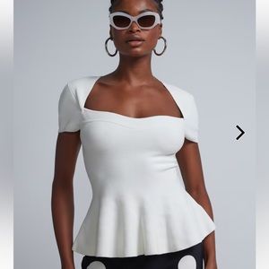 Sweetheart neckline peplum sweater ivory shirt